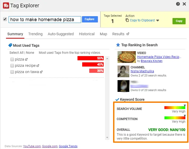 Tubebuddy tag explorer keyword score