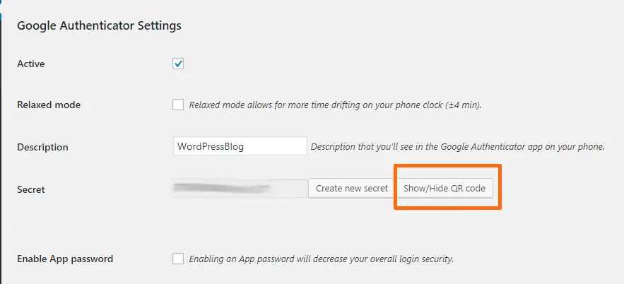 Google authenticator settings 2