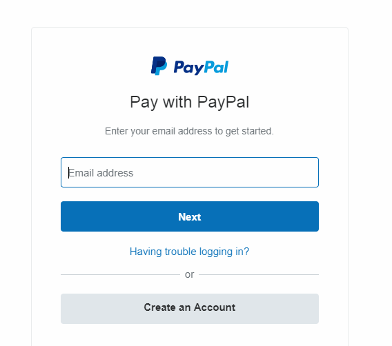 Box to enter PayPal email address
