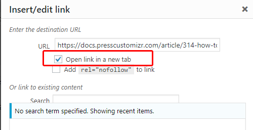 Wordpress open in new tab option