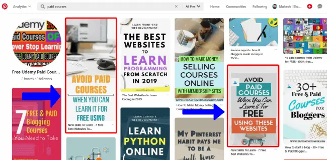 Pinterest search result