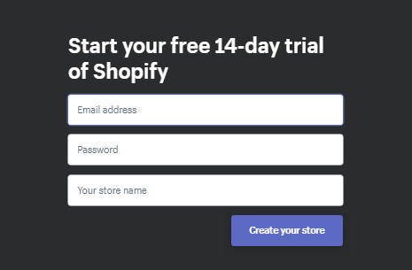 Shopify trial plan window