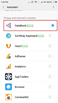 Screenshot of Databack Autostart option