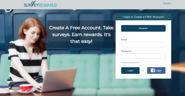 Screenshot of Survey Rewardz website homepage