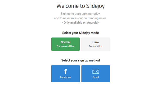 Slidejoy Signup Page