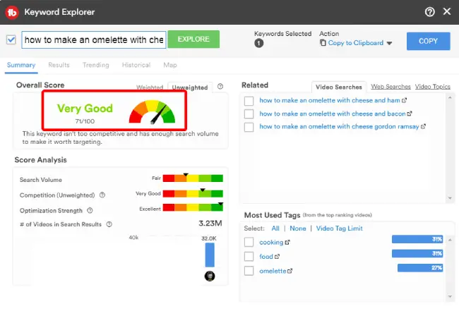 Doing keyword research in Tubebuddy using auto suggested keyword