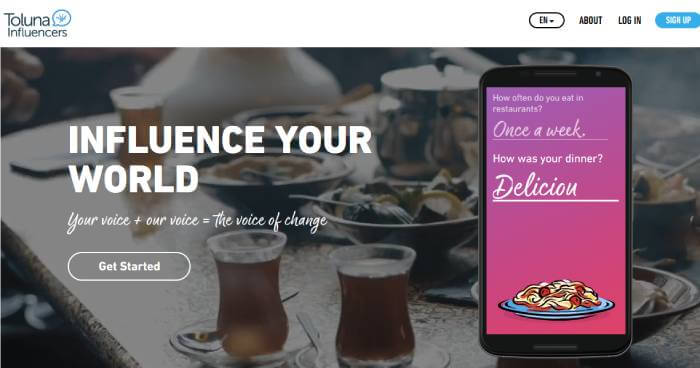 Screenshot of Toluna Influencers website homepage