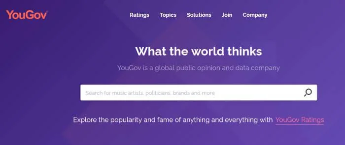 Screenshot of YouGov website homepage 