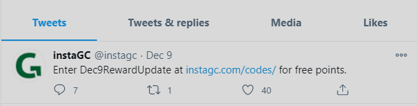 InstaGC Point booster code tweet