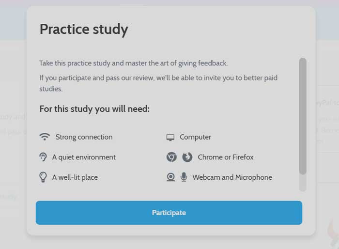 IntelliZoom Practice Study Requirements