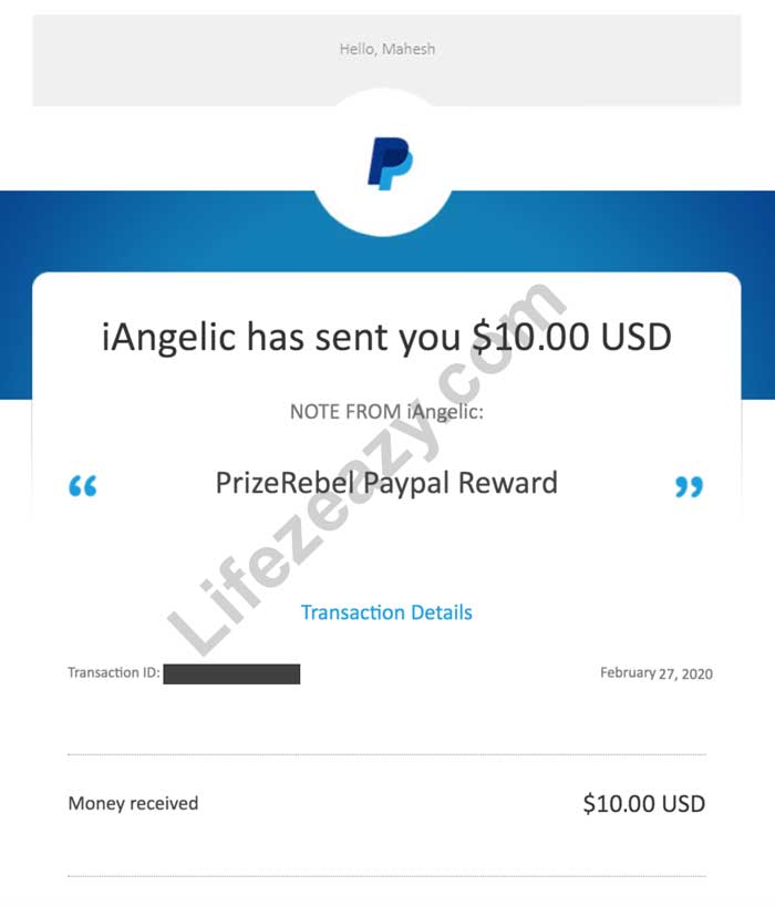 PrizeRebel PayPal payment