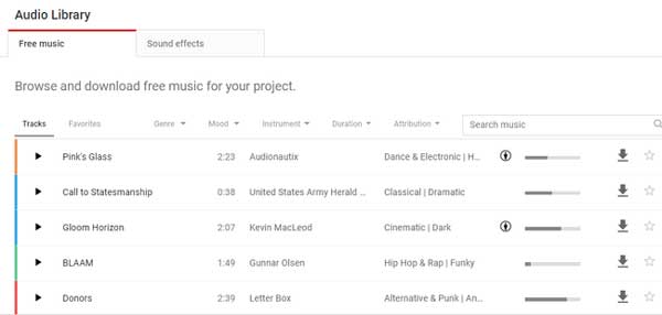 Screenshot of YouTube Audio Library