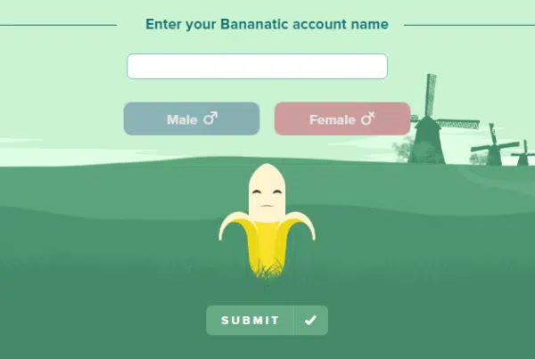 A screenshot of entering name while creating an account on Bananatic