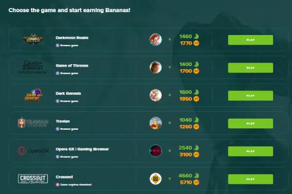A screenshot of game recommendation by Bananatic