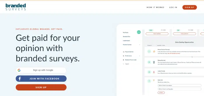 Screenshot of Branded Surveys website homepage 