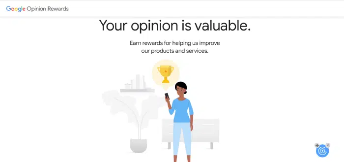 Screenshot of Google Opinion Rewards website homepage 