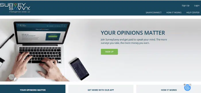 Screenshot of SurveySavvy website homepage