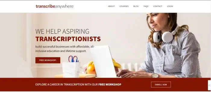 Screenshot of Transcribe Anywhere website homepage