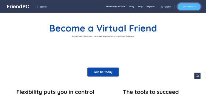 Screenshot of FriendPC website homepage