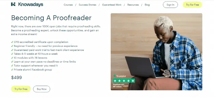 Screenshot of Screenshot of Knowadays Becoming a Proofreader course webpage
