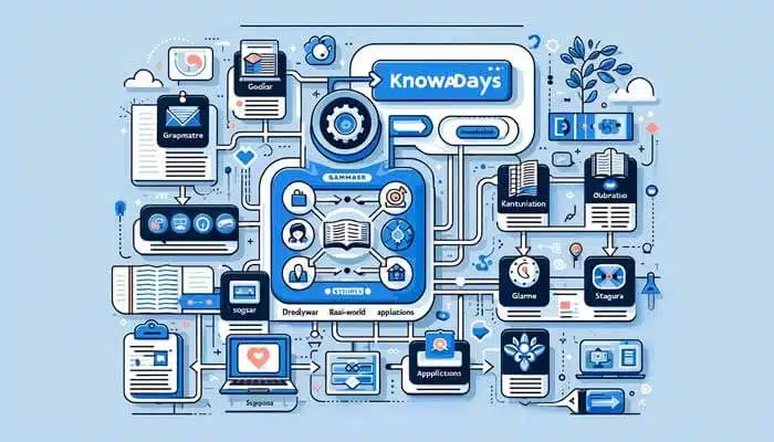 Vector illustration showing the structure of the Knowadays course content. The image features a structured layout with clear sections