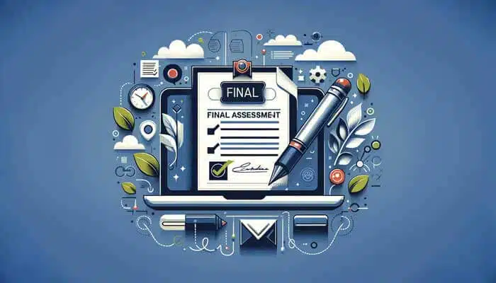 An abstract vector illustration representing the concept of final assessment and certification.