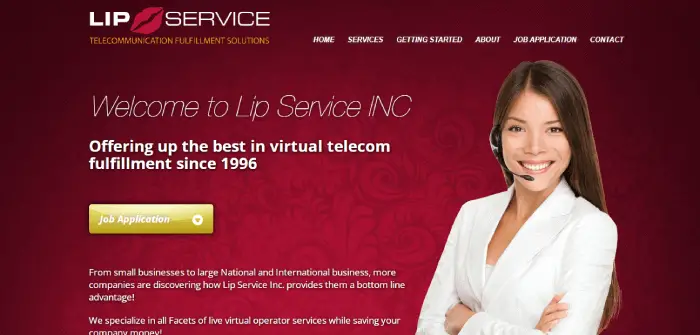 Screenshot of Lip Service website homepage