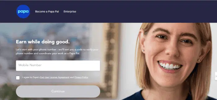 Screenshot of Papa website homepage