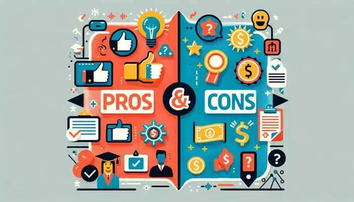 Vector illustration showing the pros and cons of the Knowadays course.