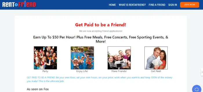 Screenshot of Rent a Friend website homepage