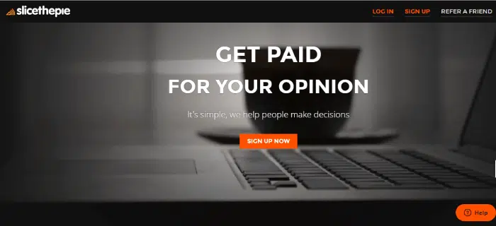 Screenshot of SliceThePie Website Homepage