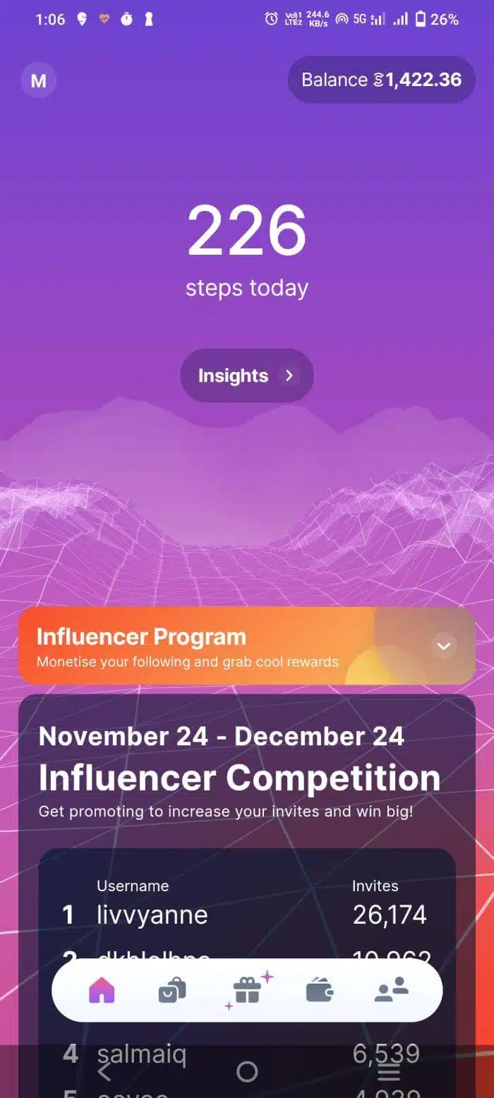 Screenshot of Sweatcoin app interface